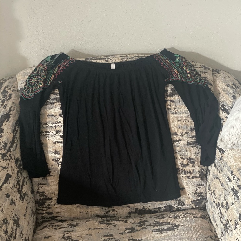 Black Floral embroidered top